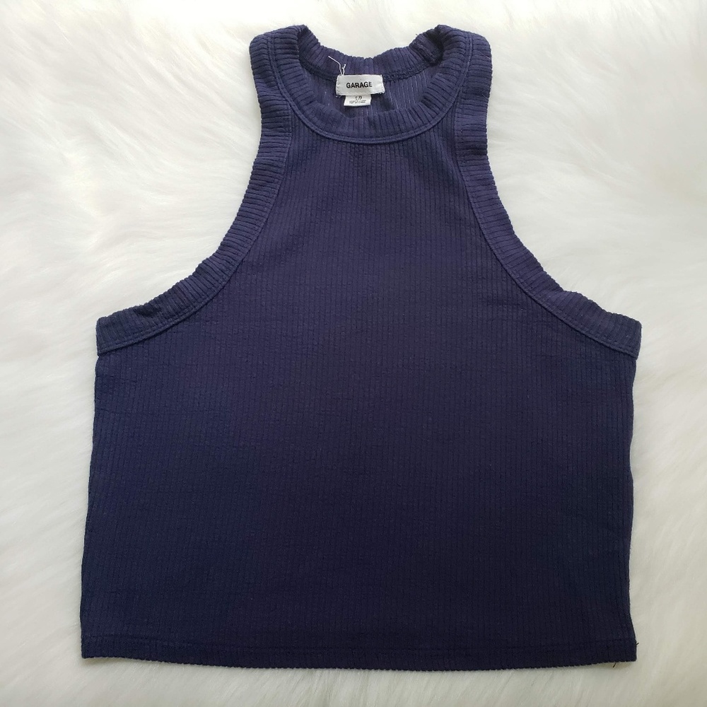 Garage Navy Blue Rib Sport Neck Cropped Tank